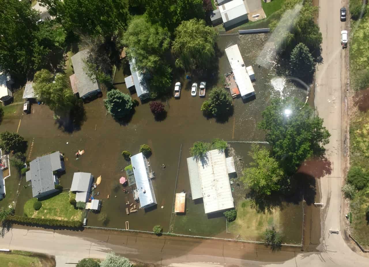 Aerial view of flooded neighborhood