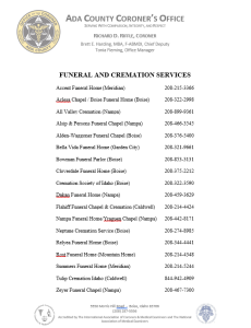 Funeral and Cremation Service List
