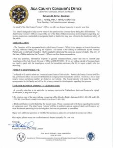 Ada County Coroner's Office Letter from the Coroner document