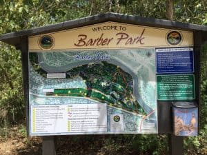 Baber Park Welcome Board that depicts and aerial map of barber park
