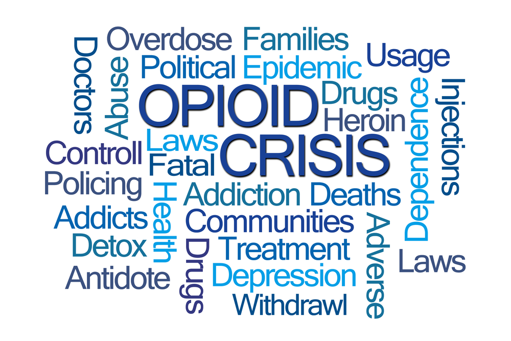 collage of words associated with the opioid crisis